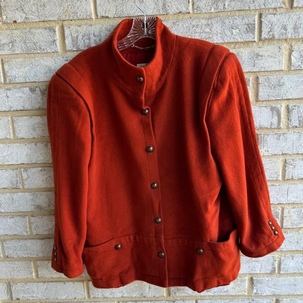 Precis Orange Cashmere/Wool Blended Lined Pea Coat Women's Size L.